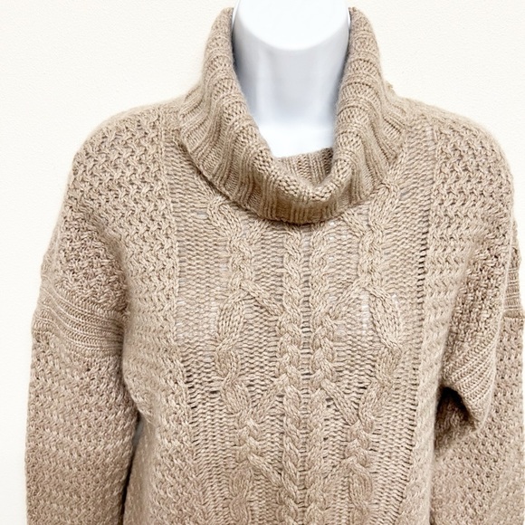 Garnet Hill Womens Tan Recycled Cashmere Cozy Cable Knit Turtleneck Size M - Picture 2 of 7
